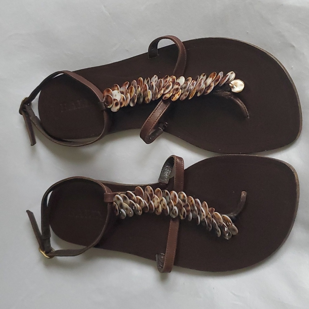 BALLY Leather T Strap Sandals, 6.5